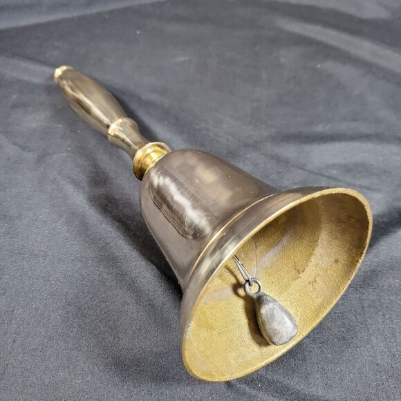 VTG Solid Brass Hand Bell with Long Handle | 8" Polished School Desk Bell | Mid - Picture 8 of 8